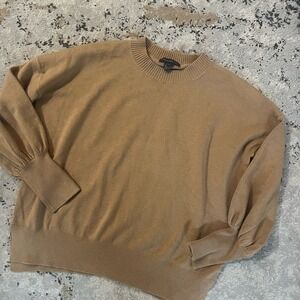 French Connection Knit Sweater Balloon Sleeve Pullover‎ Casual Top Large Brown